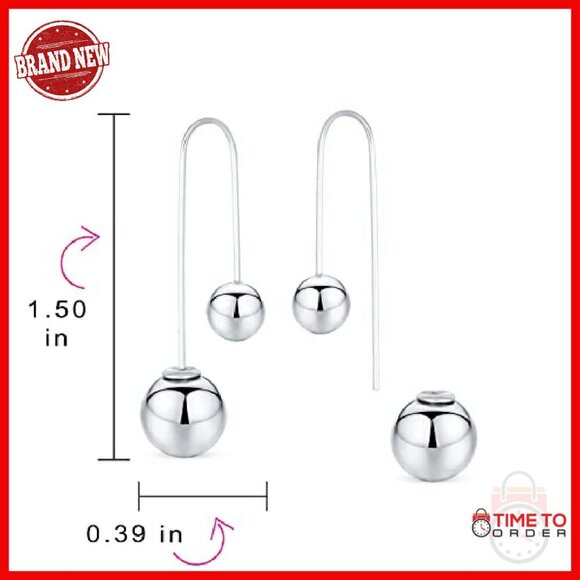 Bling Jewelry Womens Long Wire Double Bead Ball Threader  Sterling Silver Threader Drop Earrings with Removable Ball Beads